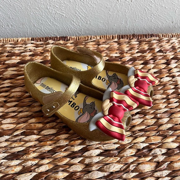 Mini Melissa Disney dumbo gold shimmer Mary Jane red bow 10 - Picture 3 of 7